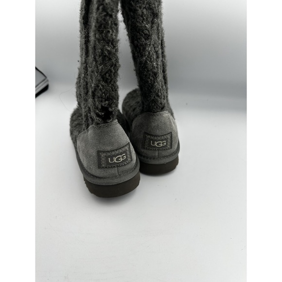 UGG Boots Womens Size 8 Gray Lattice Cardy Tall Knit Button Winter Boots Knee - Picture 4 of 10